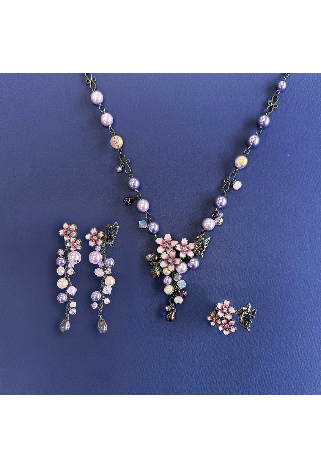 Night cherry blossom and butterfly motif necklace