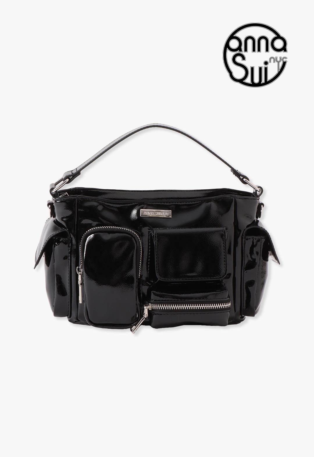 ANNA SUI NYC マルチポケットチビバッグ エナメルバッグ 黒 ブラック マルチポケットチビバッグ