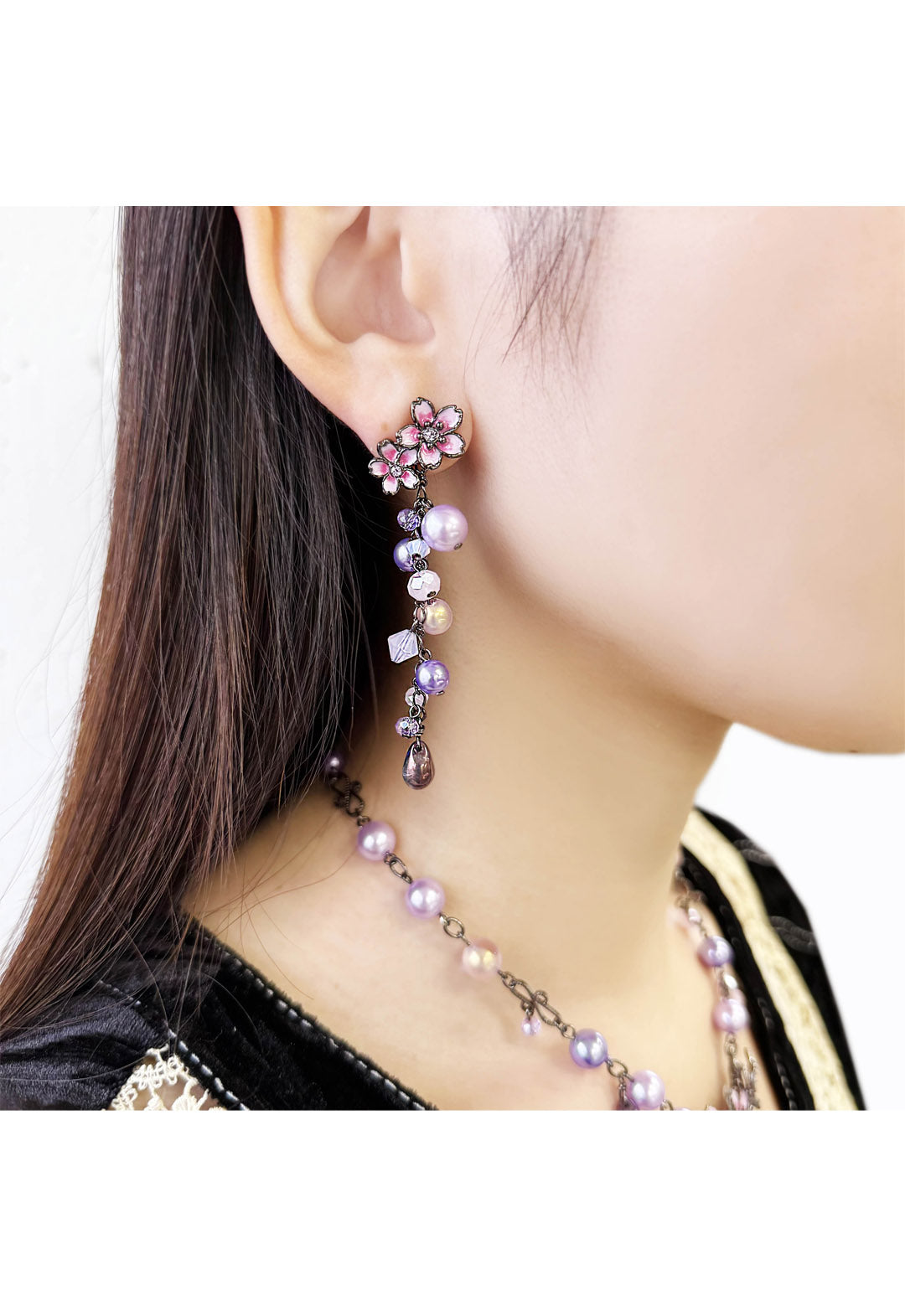 Cherry blossom and butterfly motif earrings