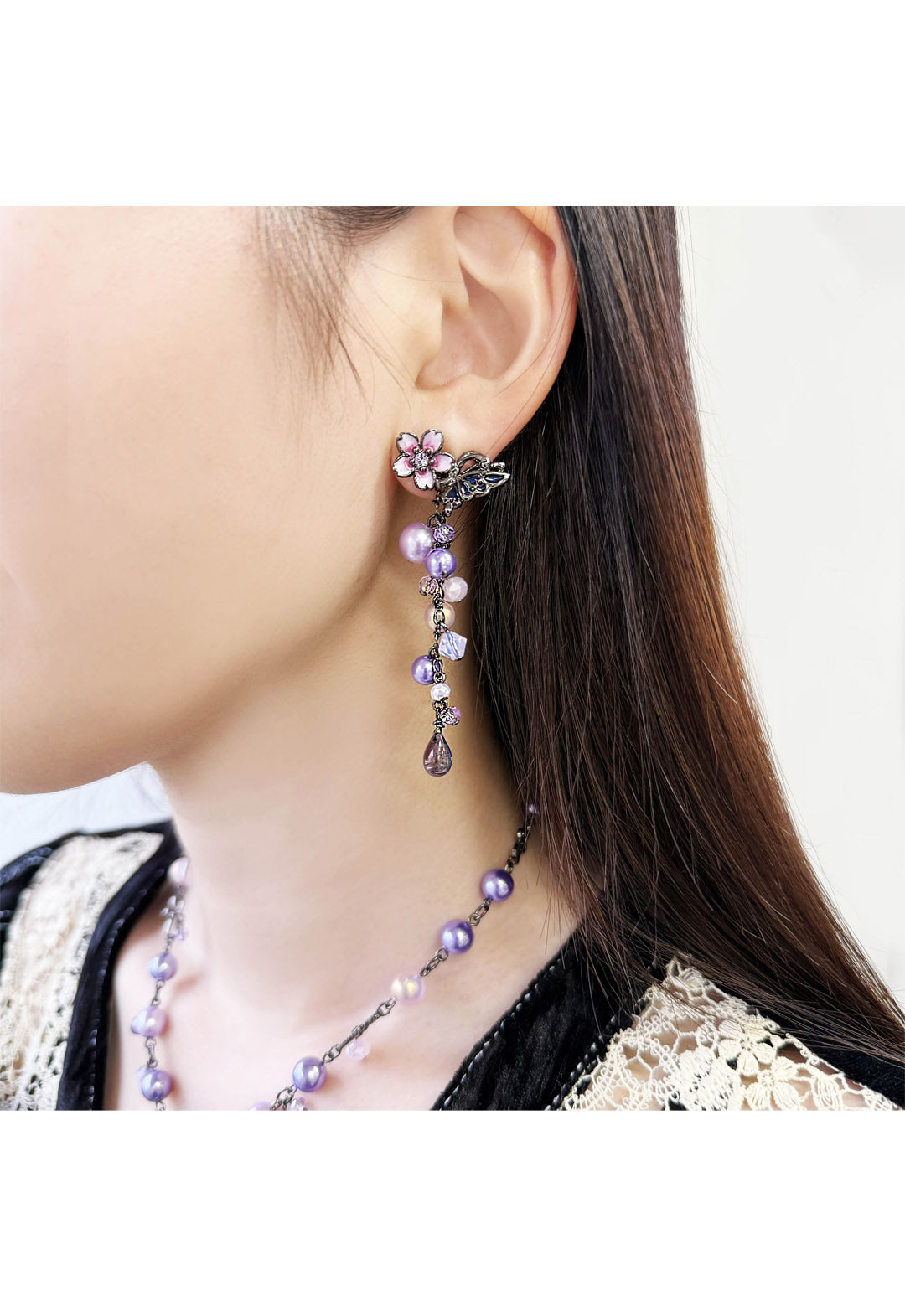 Cherry blossom and butterfly motif earrings