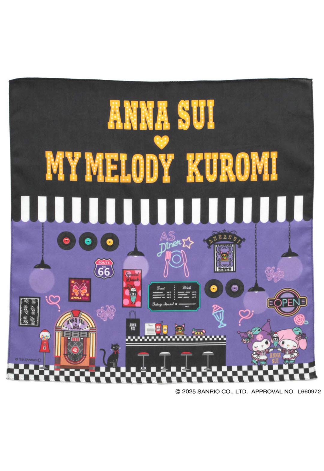 【マイメロディ・クロミ×ANNA SUI】アメリカンダイナー柄プリントハンカチ