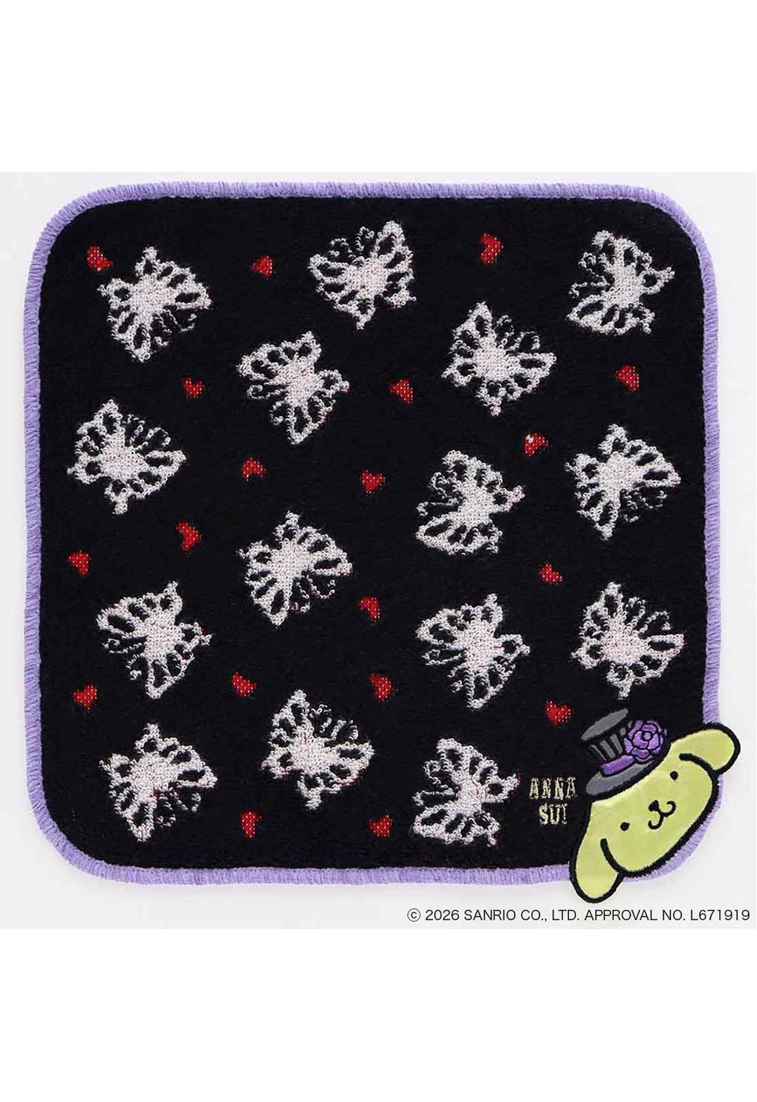 Anna Sui x Pompompurin Towel Handkerchief - Butterfly Design - Black