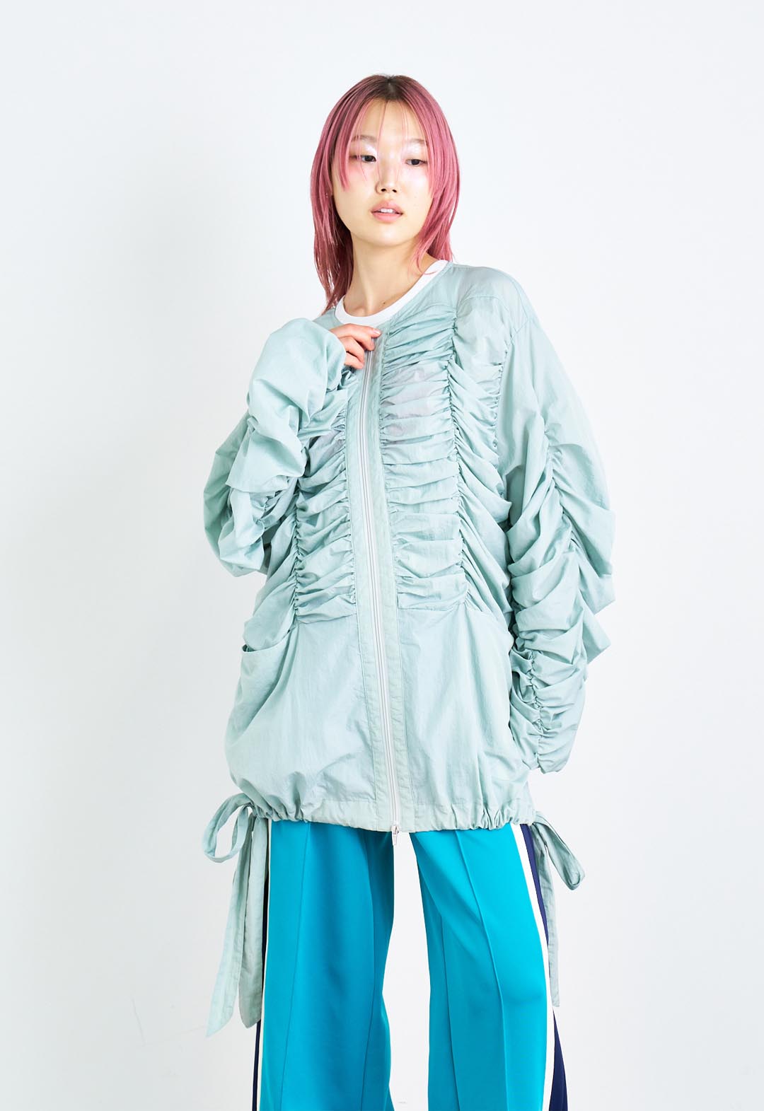 Shirred double zip blouson
