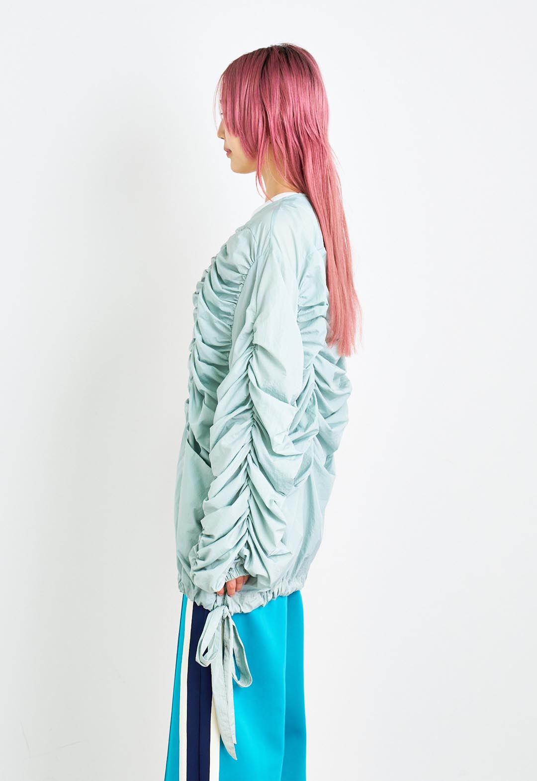 Shirred double zip blouson