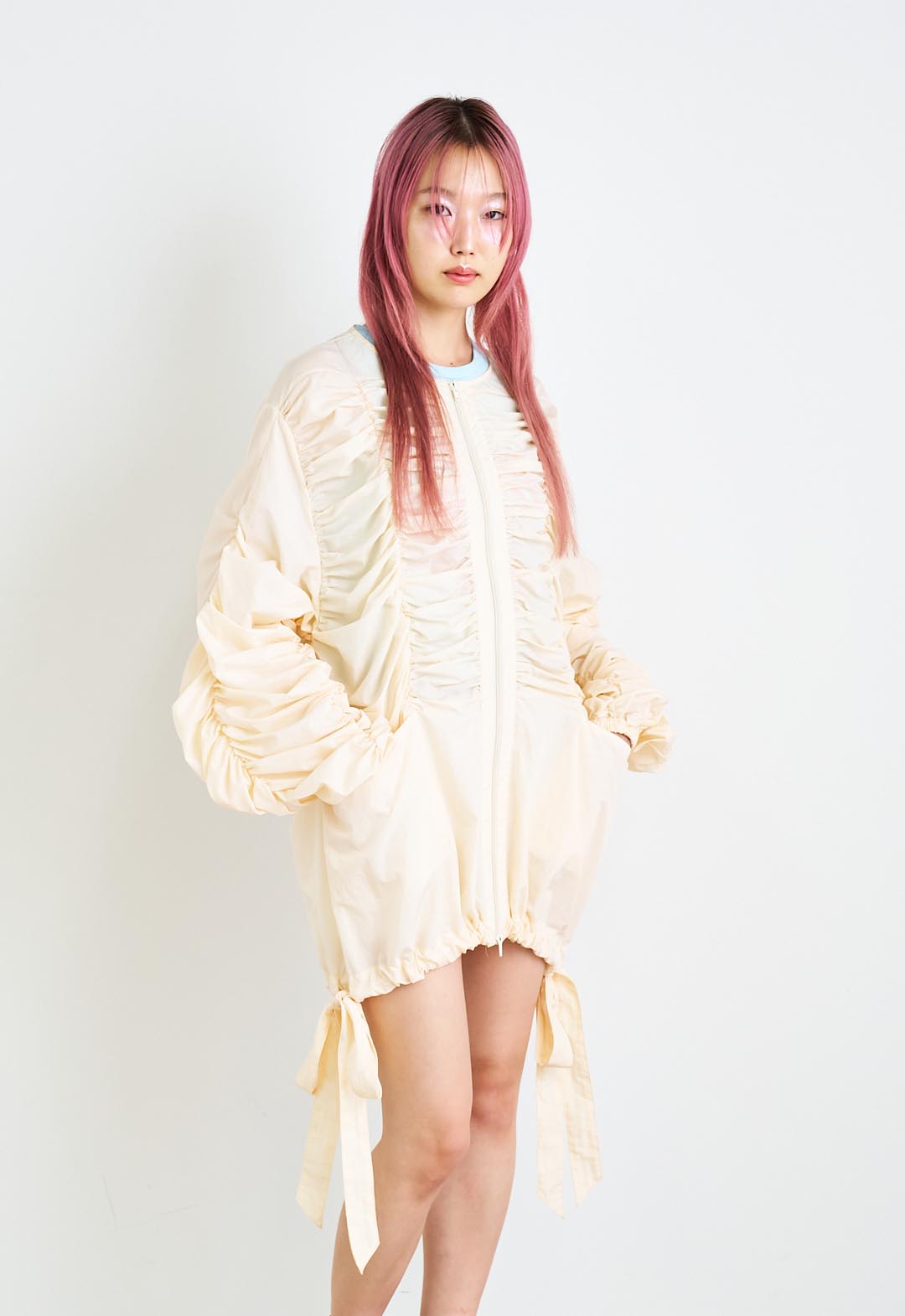 Shirred double zip blouson