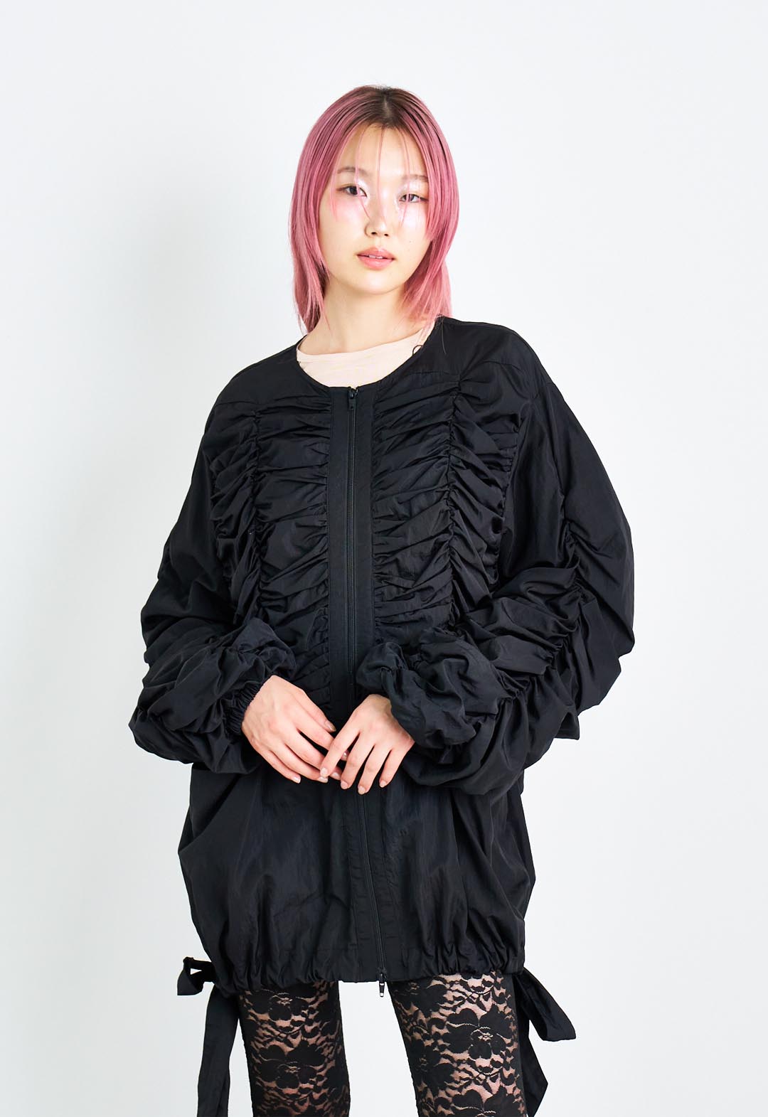 Shirred double zip blouson