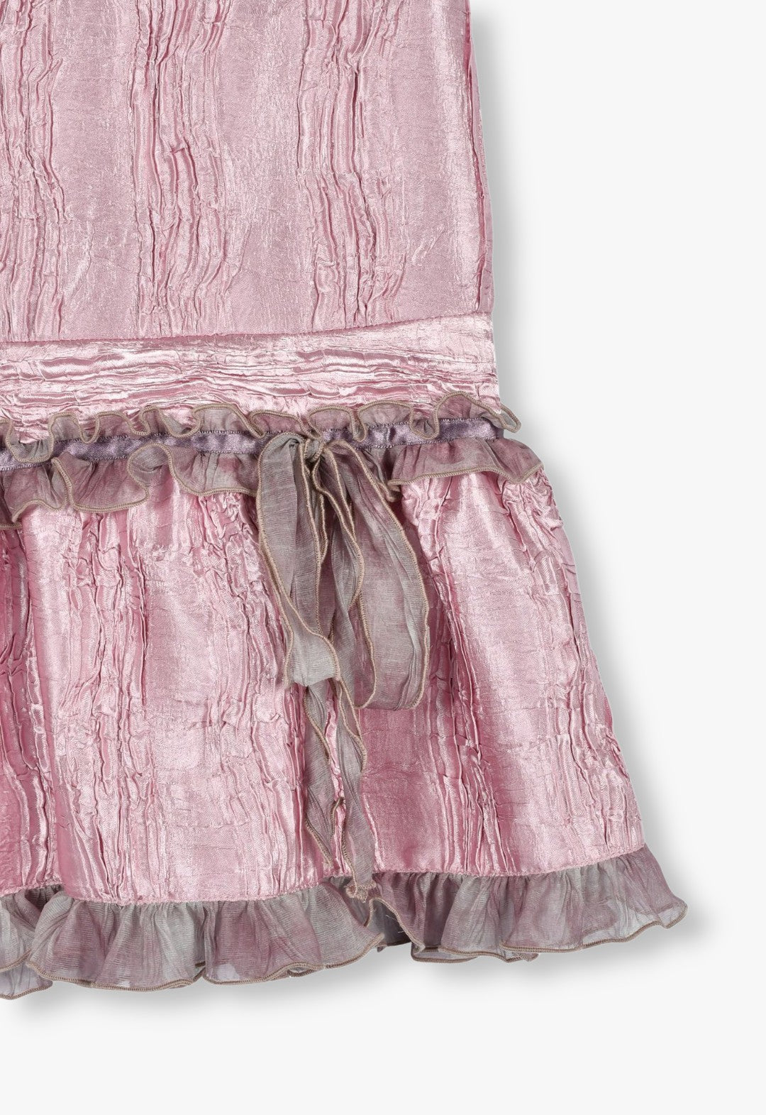 褶皱缎面荷叶边中长裙