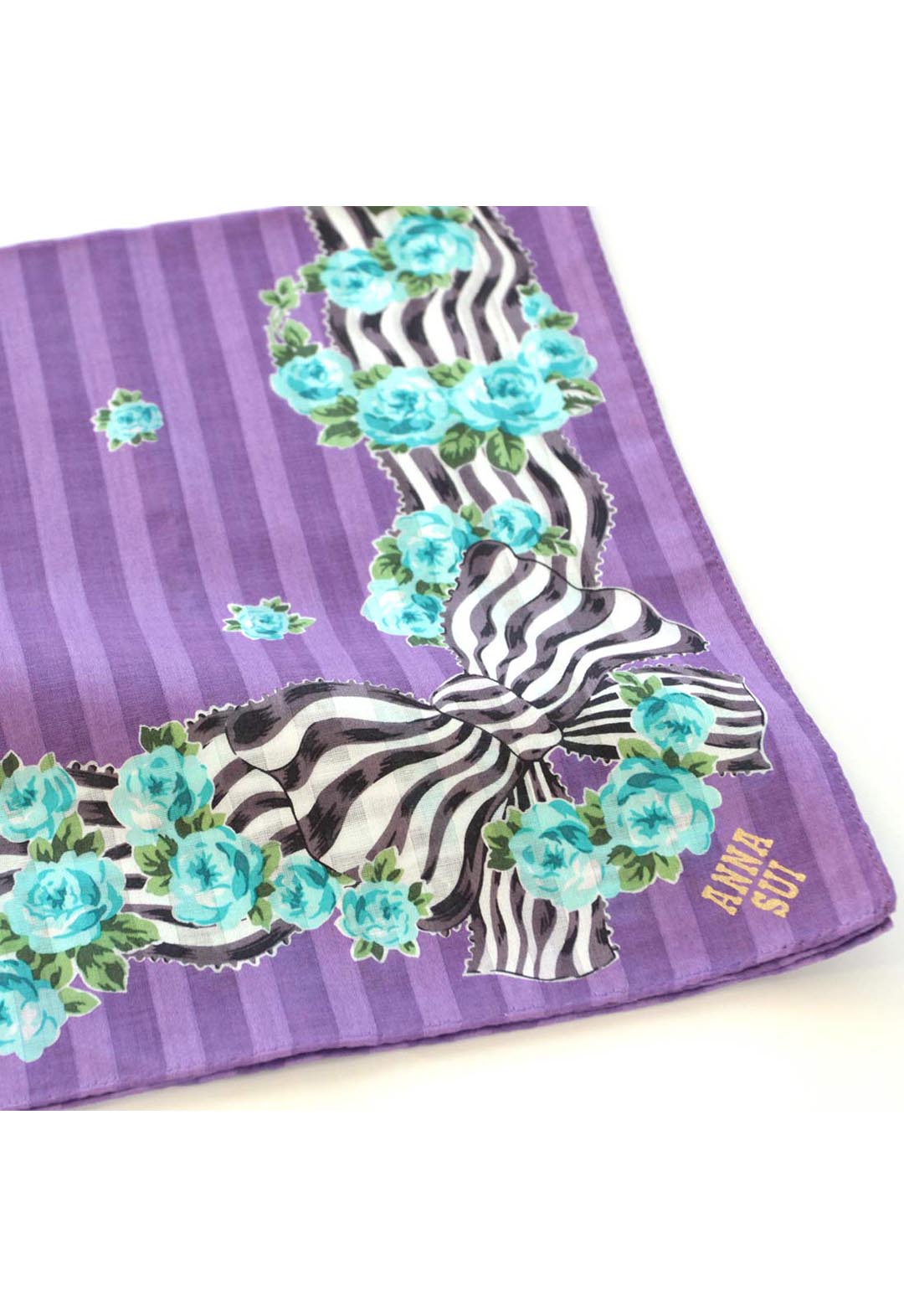 リボンローズ柄プリントハンカチ