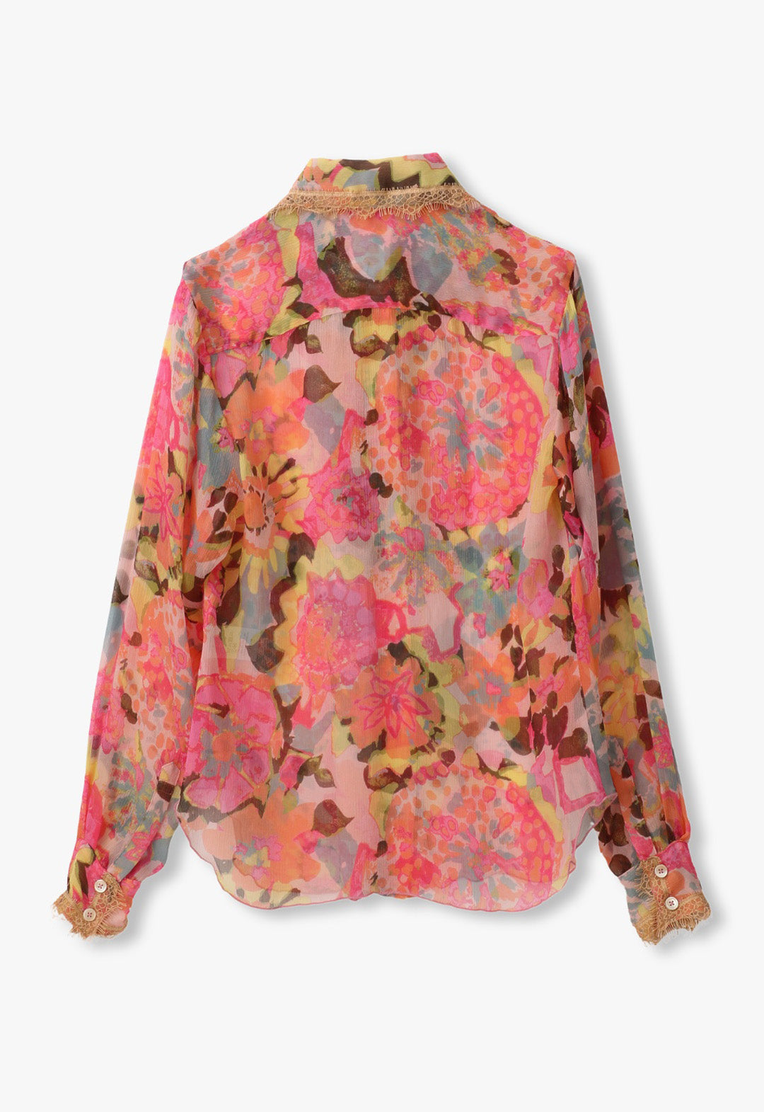 DAHLIAS CRINKLE CHIFFON RUFFLE BUTTON DOWN