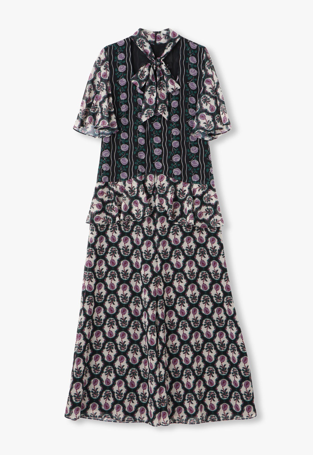 玫瑰花雪纺拼接连衣裙