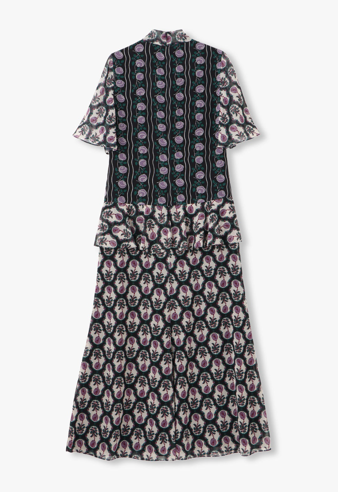 玫瑰花雪纺拼接连衣裙