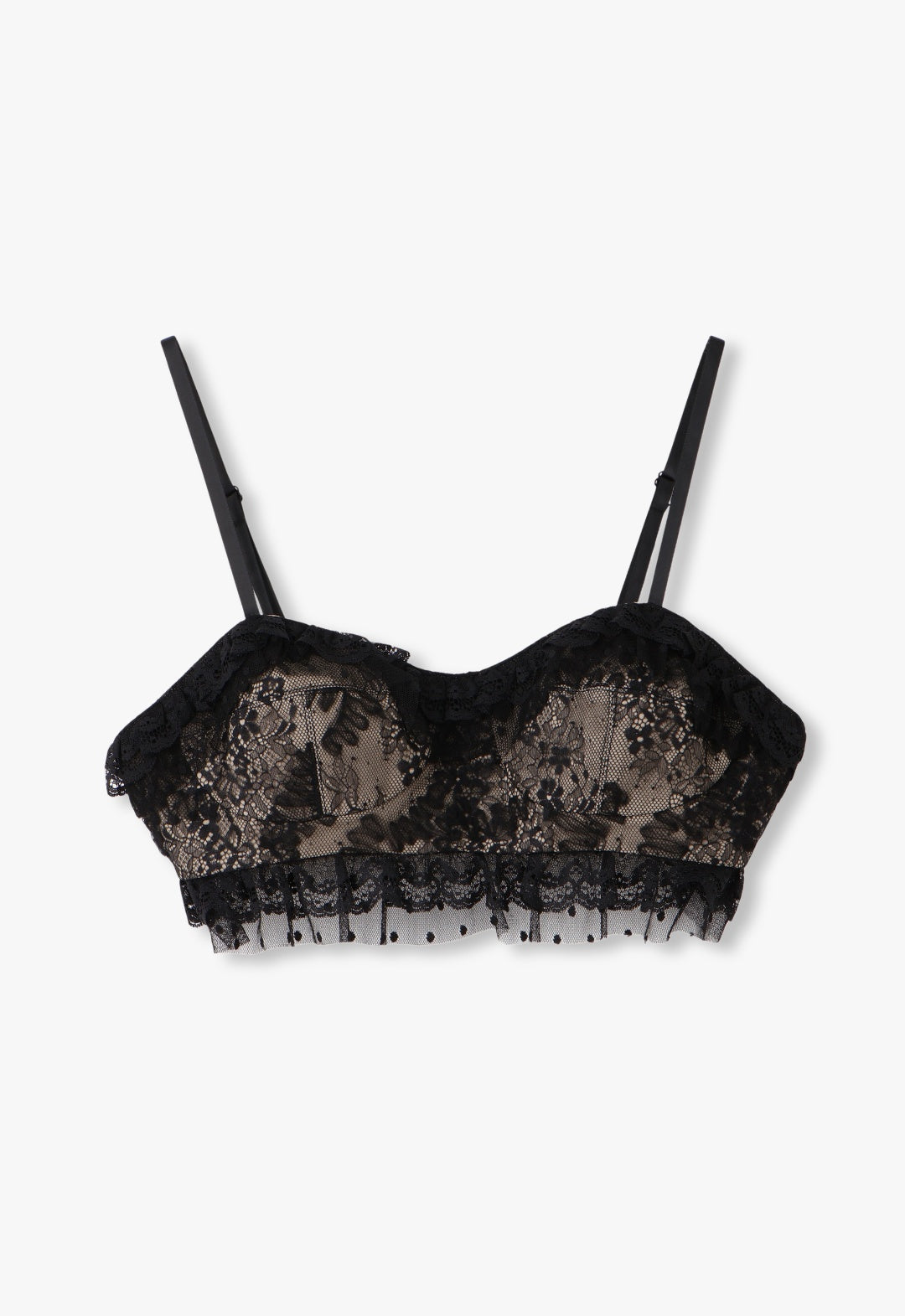 BLACK LACE COMBO RUFFLE BRALETTE