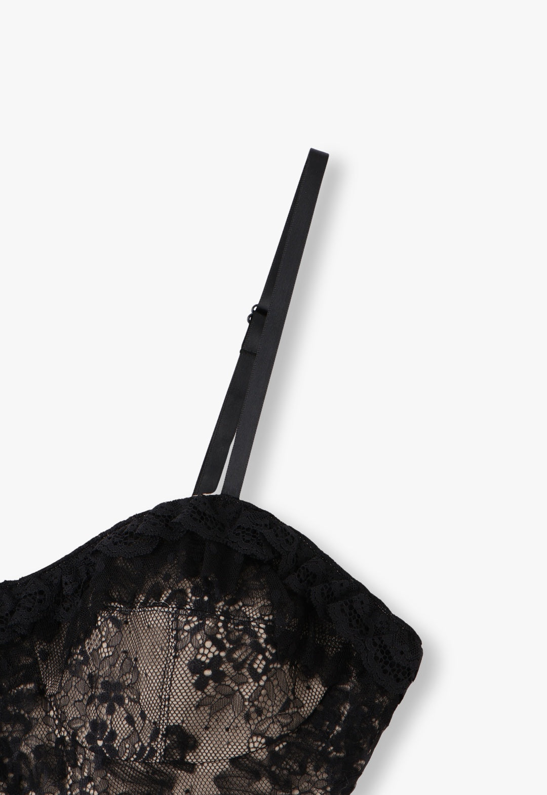 BLACK LACE COMBO RUFFLE BRALETTE