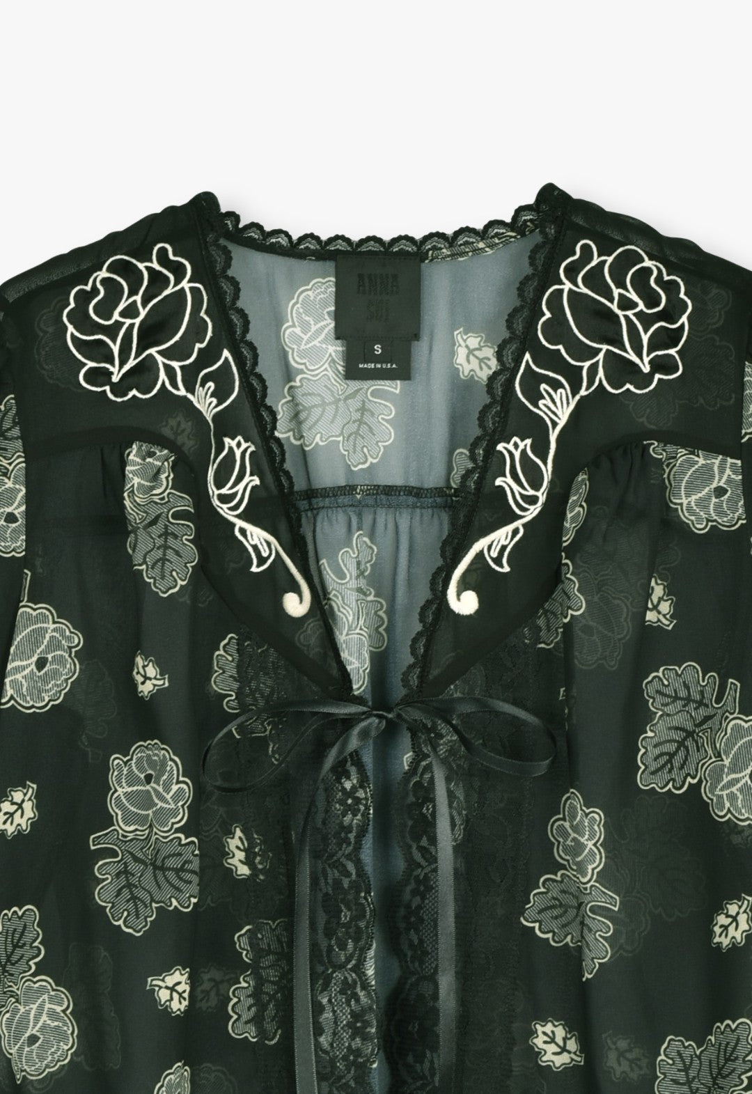 LILY OF THE VALLEY & SKETCHED ROSES CHIFFON COMBO ROSE EMBROIDERED BED JACKET