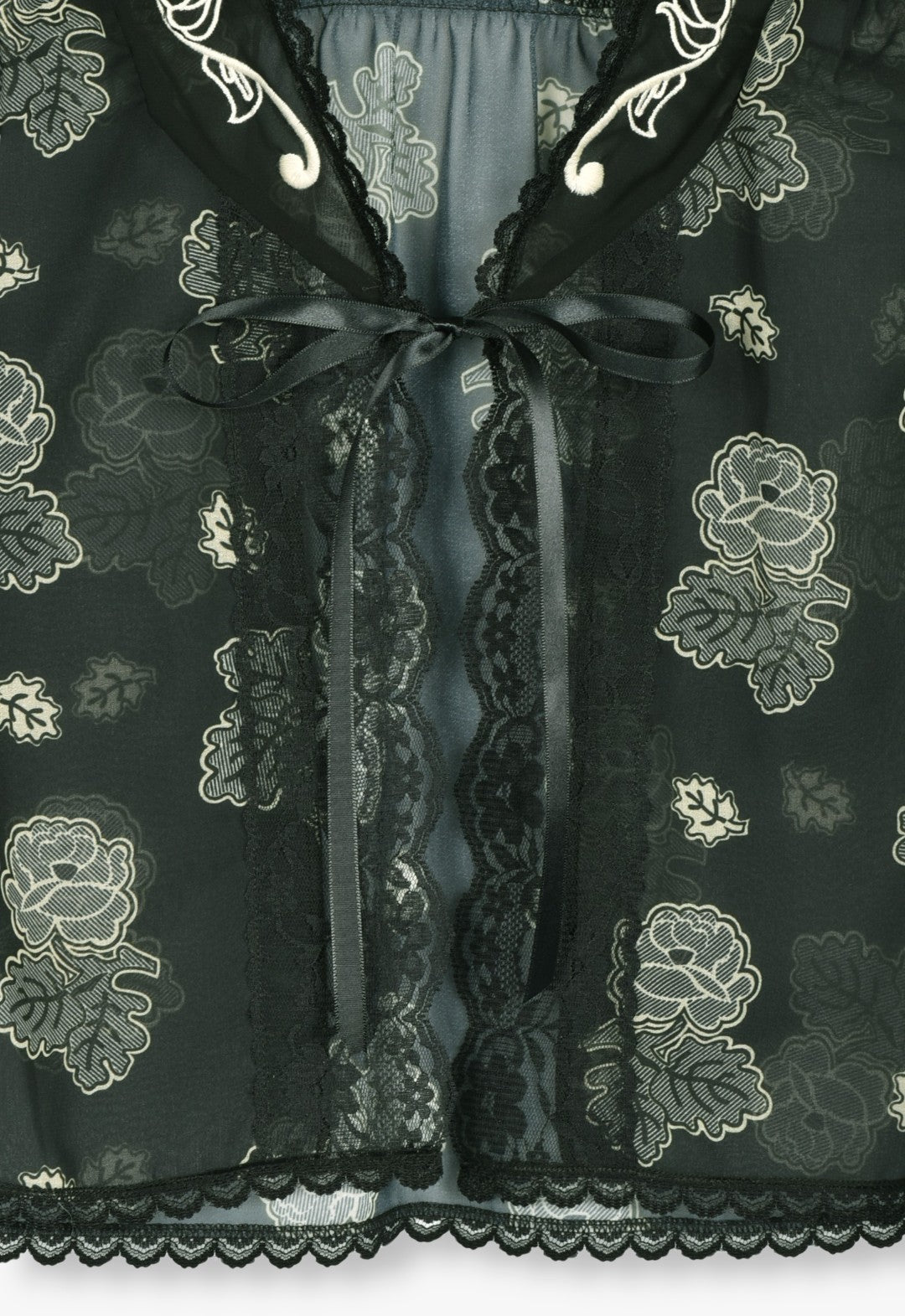 LILY OF THE VALLEY & SKETCHED ROSES CHIFFON COMBO ROSE EMBROIDERED BED JACKET