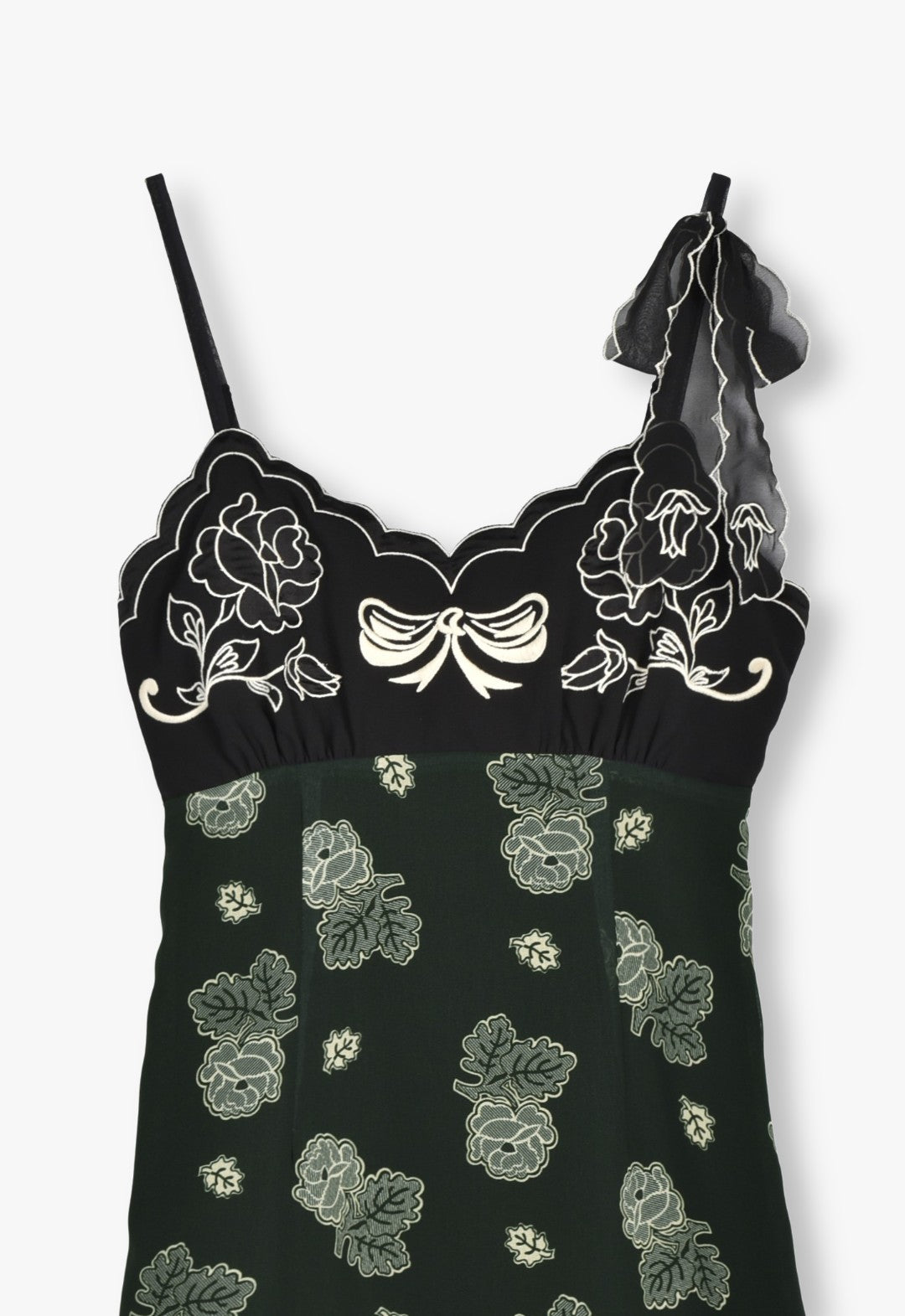 鈴蘭與素描玫瑰雪紡組合玫瑰刺繡吊帶裙