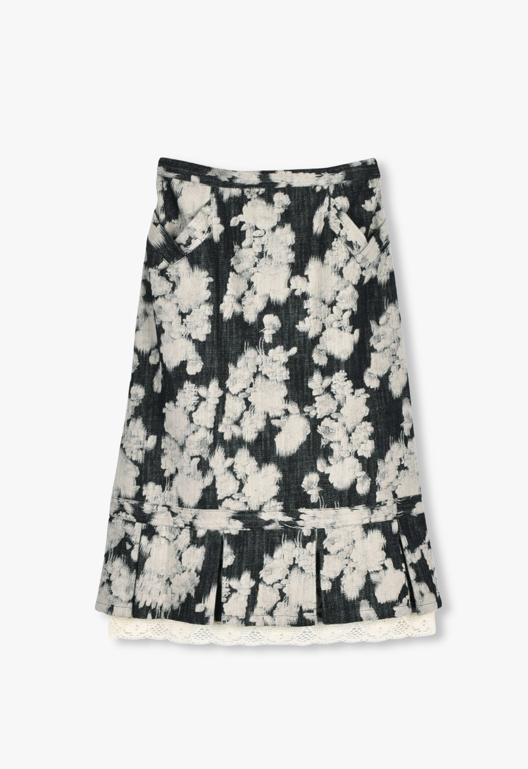 ROSE ILLUSION DENIM LACE TRIMMED SKIRT