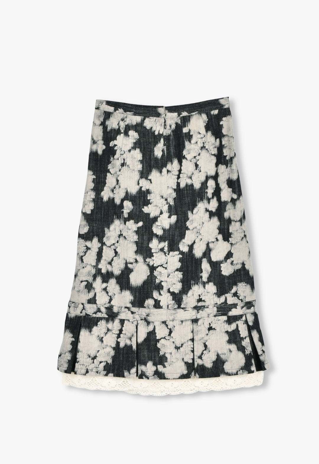 ROSE ILLUSION DENIM LACE TRIMMED SKIRT