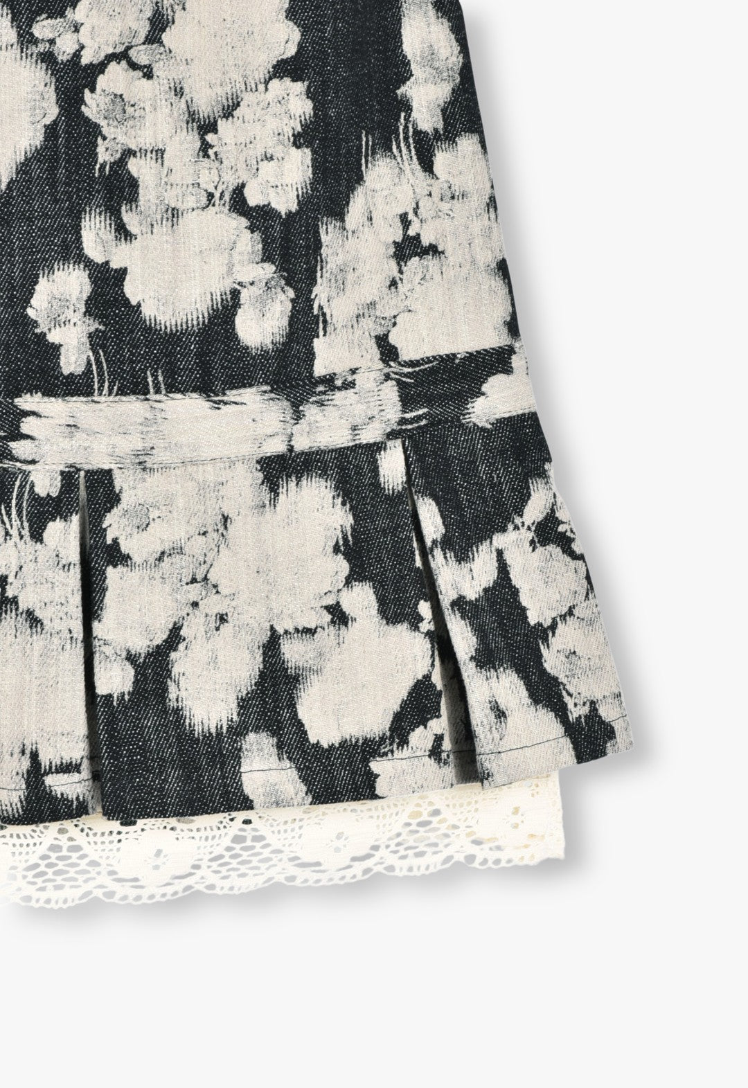 玫瑰幻彩牛仔蕾絲邊半身裙