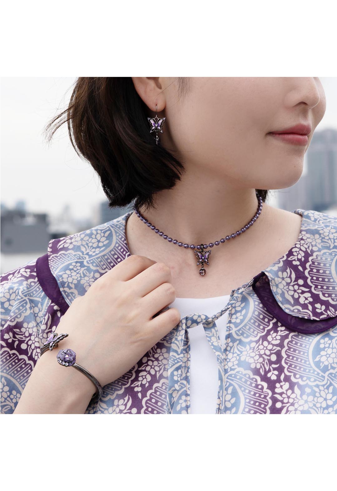 Butterfly and rose motif bangle