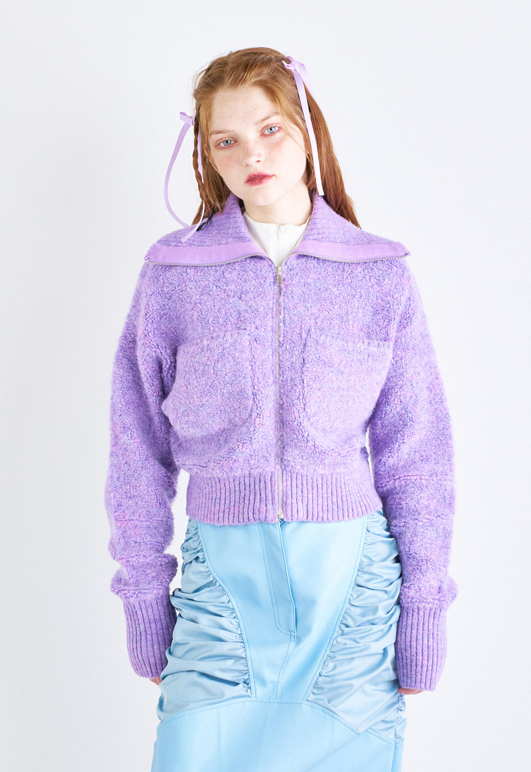 Poodle knit zip cardigan