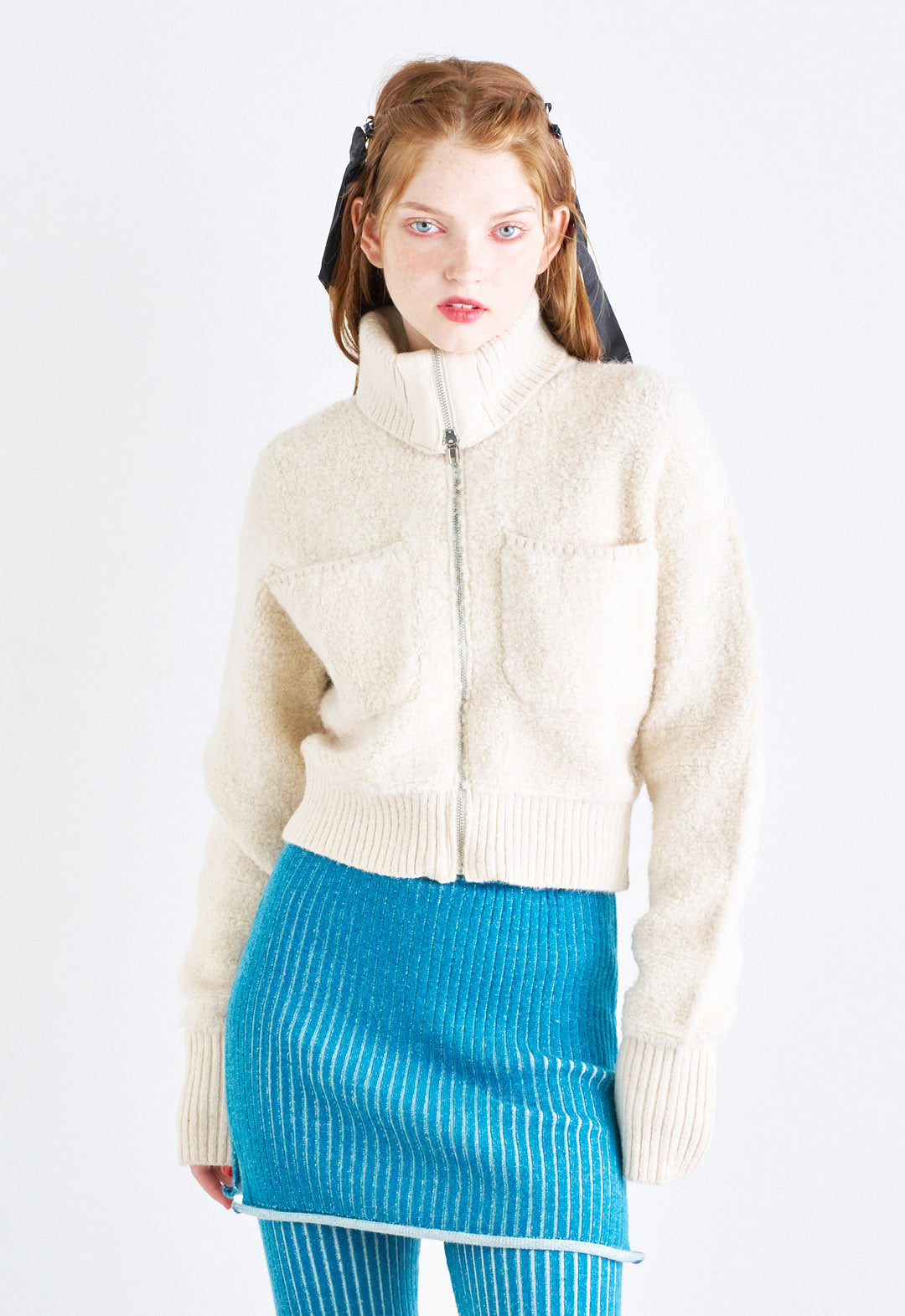 Poodle knit zip cardigan