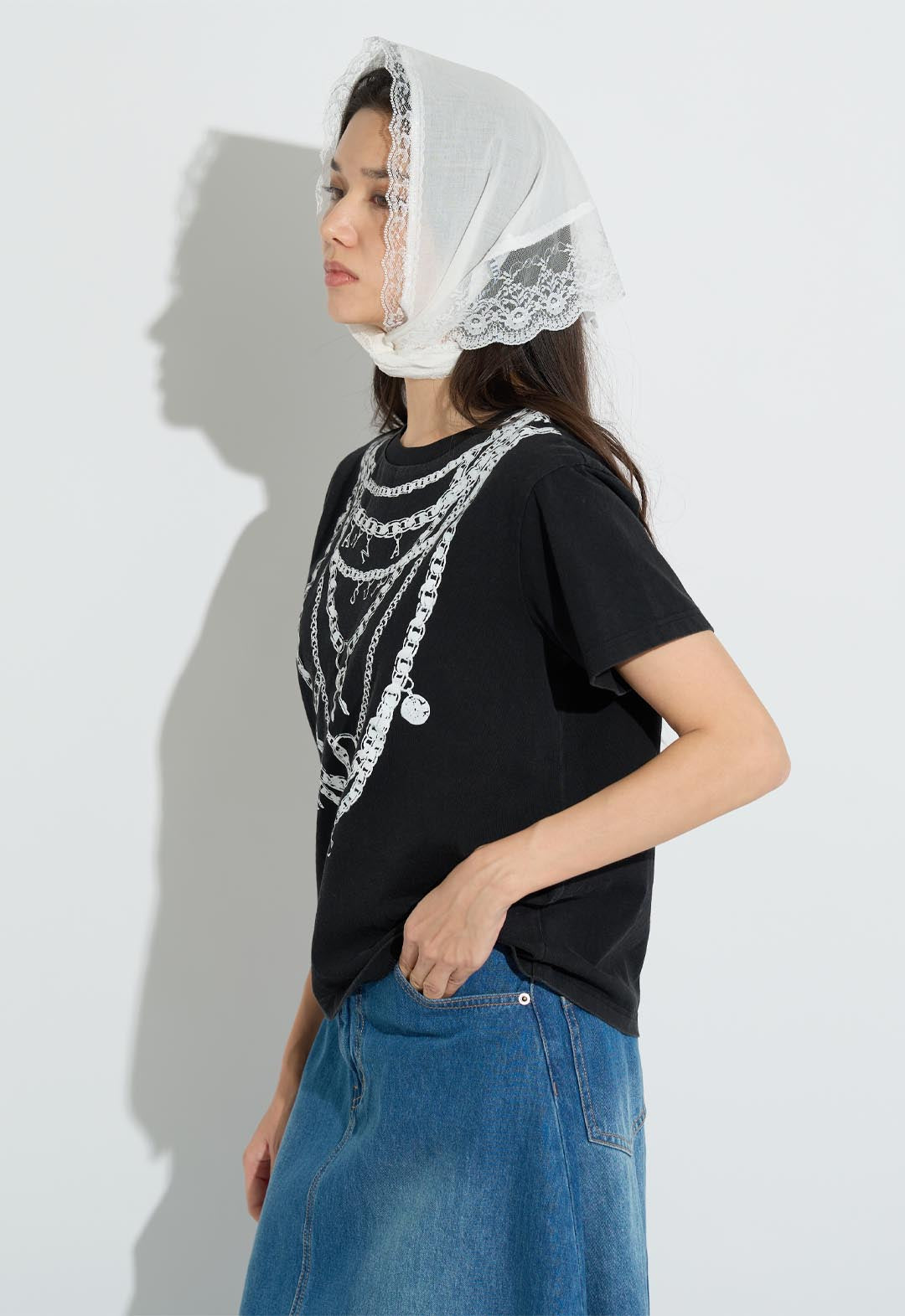 フェイクアクセサリープリントTシャツ