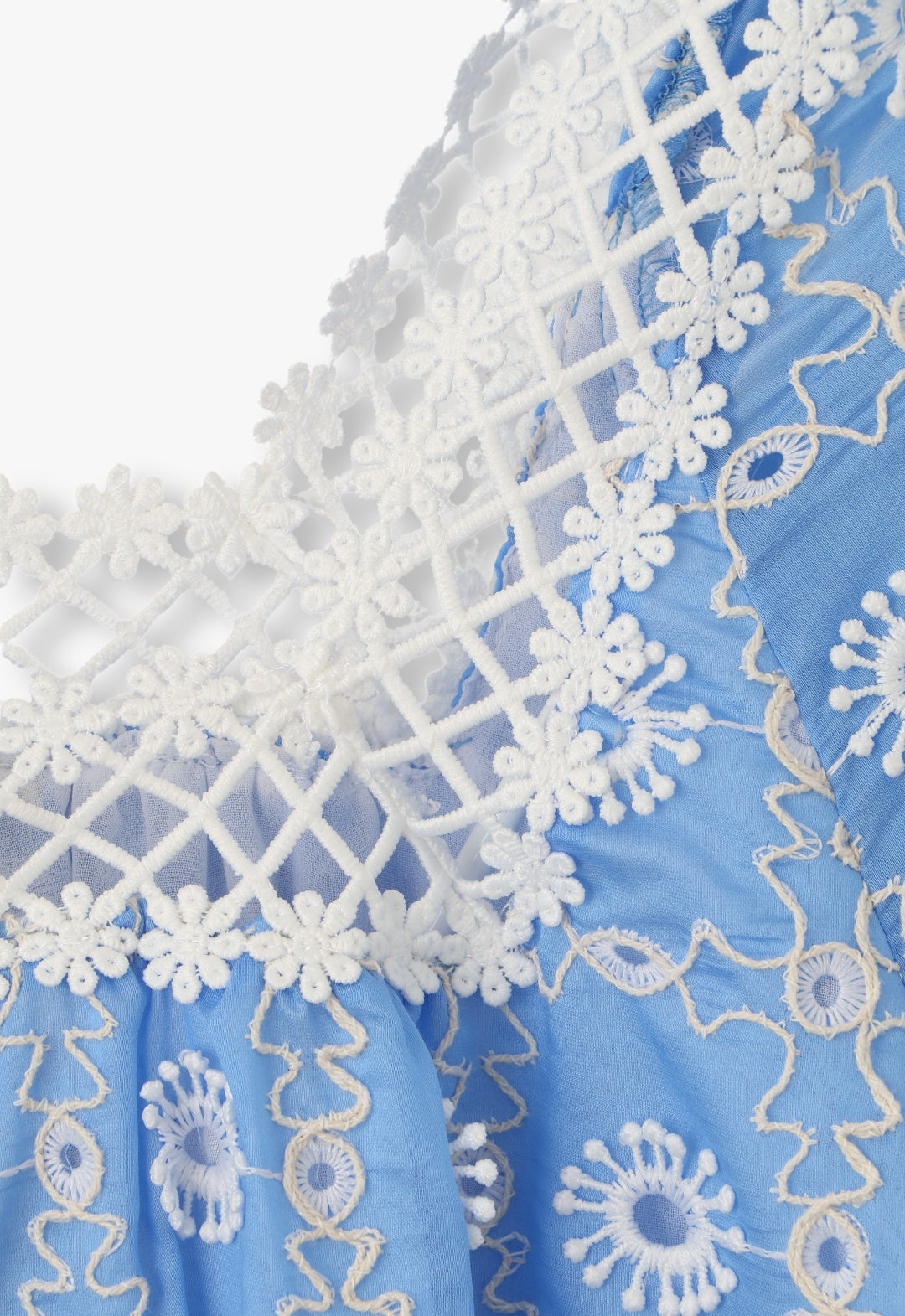 LATTICE LACE EMBROIDERY TIE BLOUSE