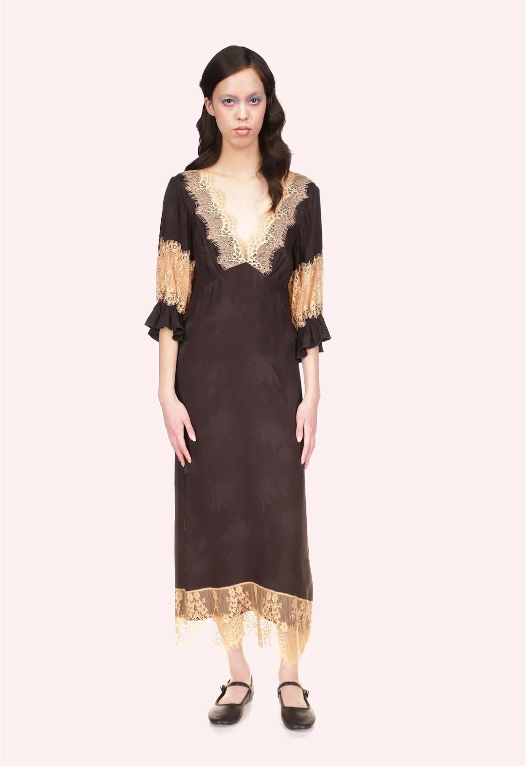 FLORAL JACQUARD LONG SLEEVE DRESS