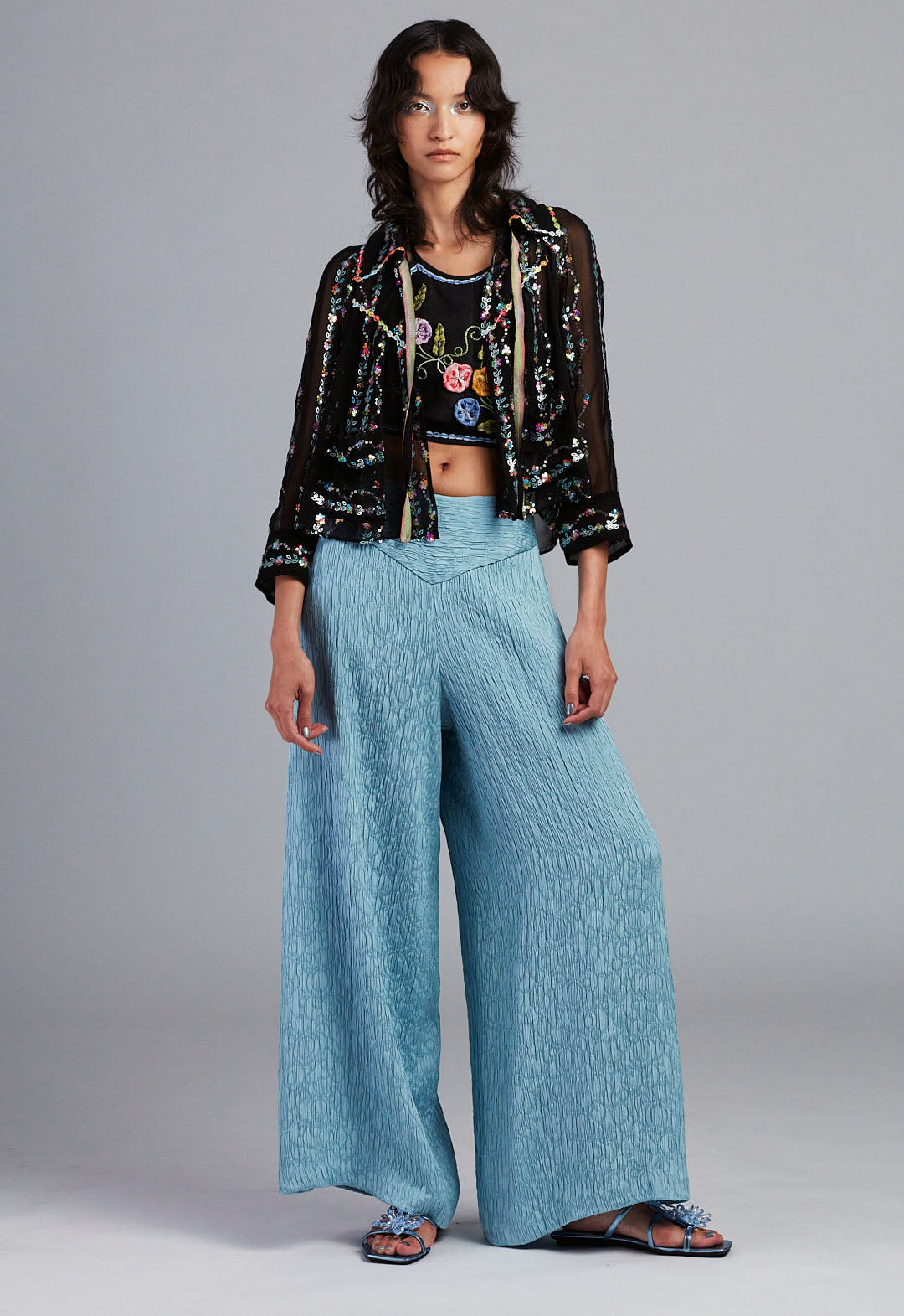 CRINKLE JACQUARD PANTS
