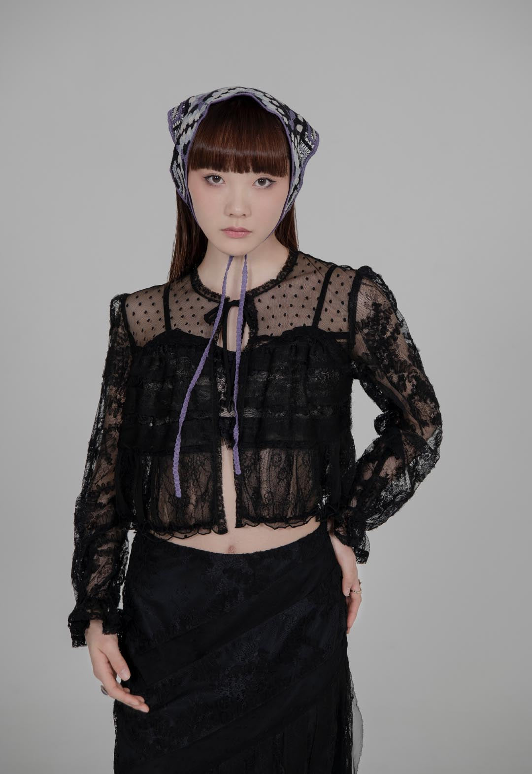 BLACK LACE COMBO RUFFLE BRALETTE
