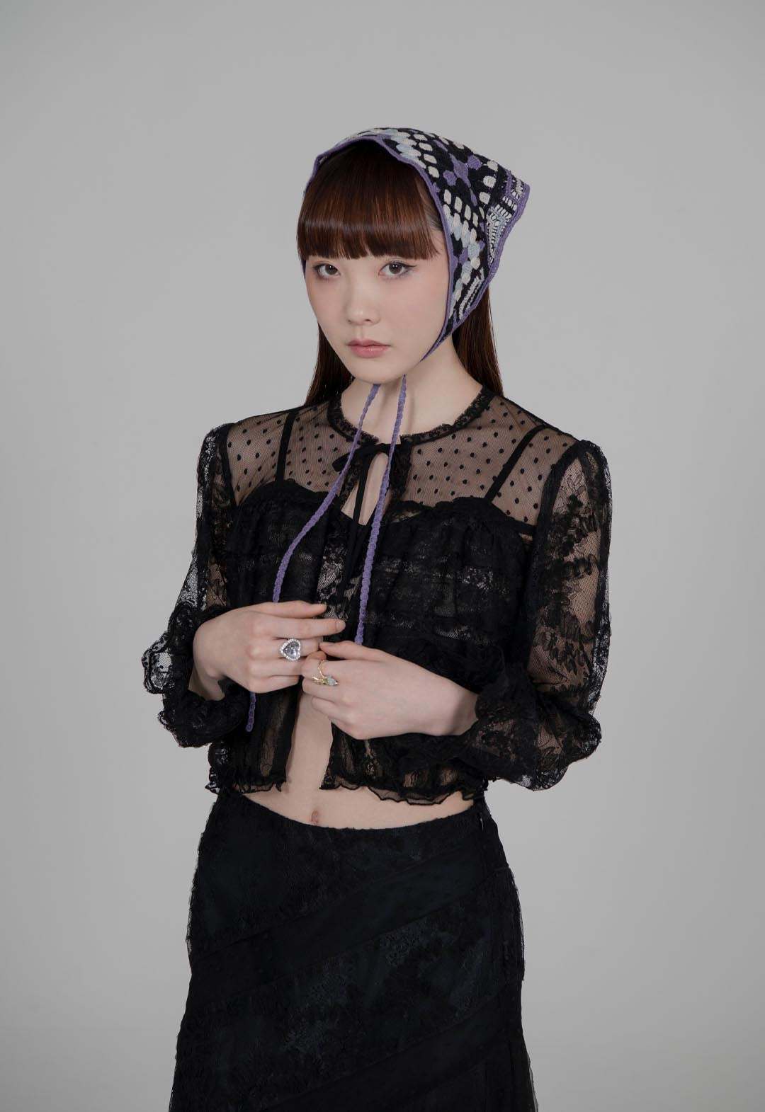 BLACK LACE COMBO RUFFLE BRALETTE