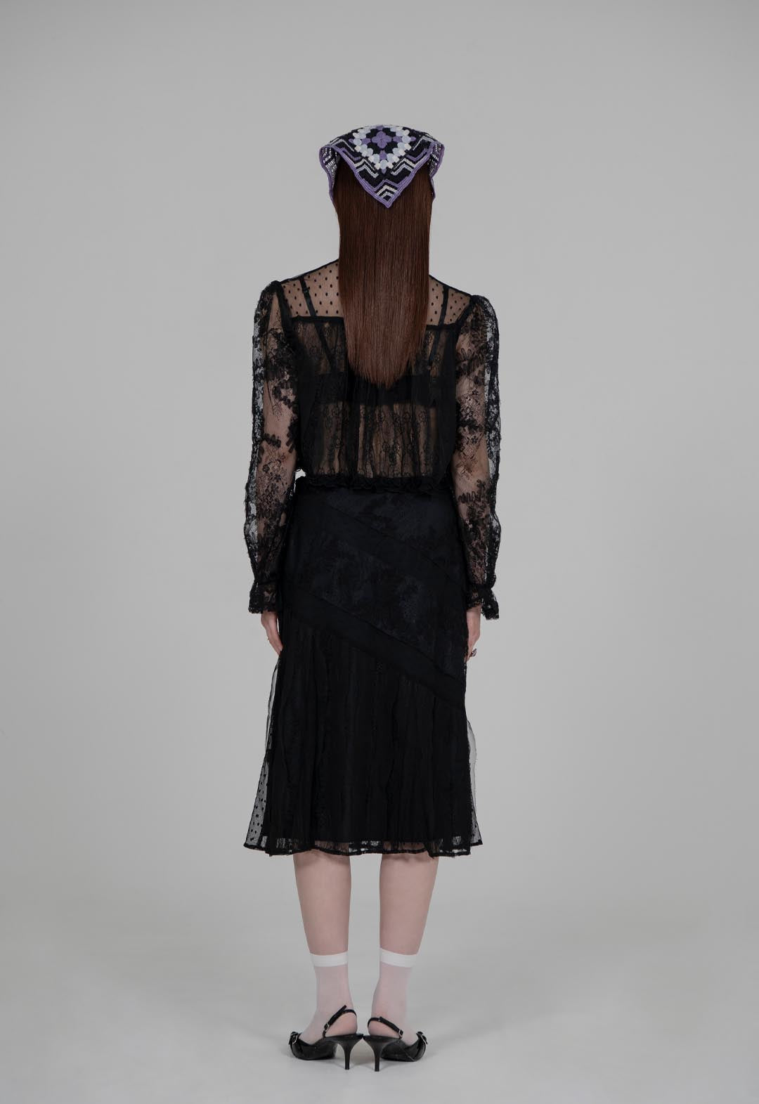 BLACK LACE COMBO BED JACKET