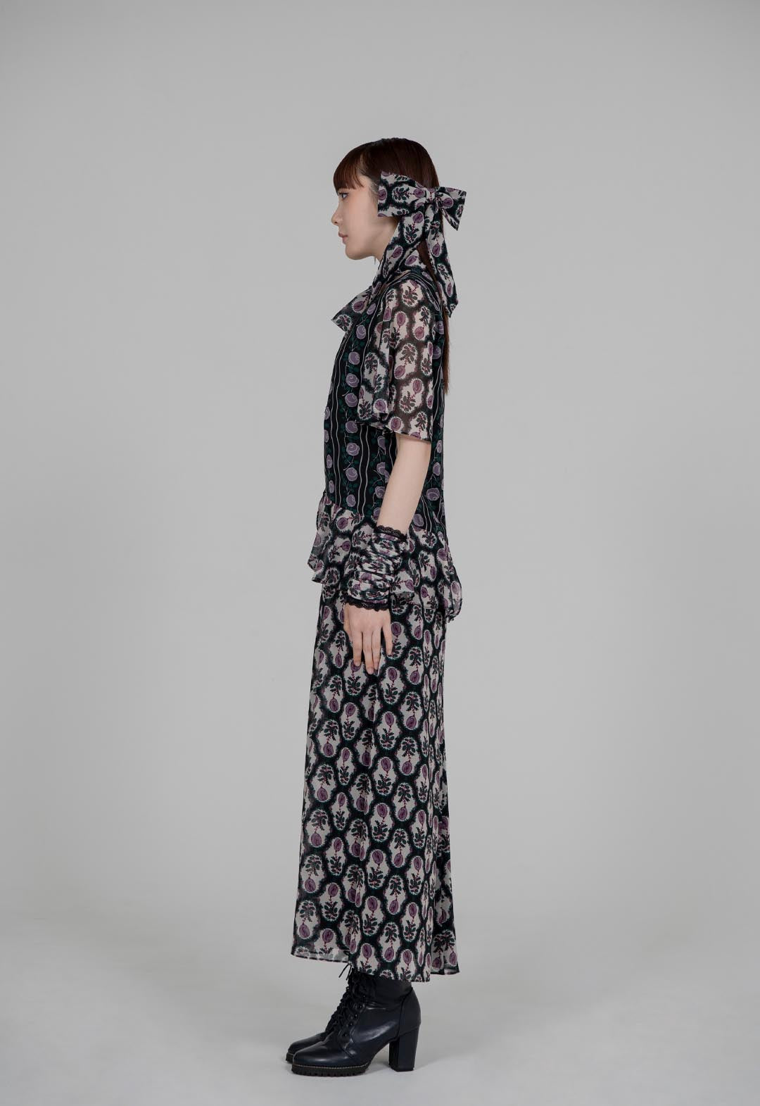 玫瑰花雪纺拼接连衣裙