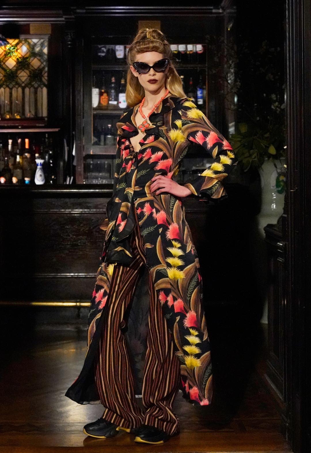 FEATHER FERN CRINKLE RAYON RUFFLE TIE DRESS