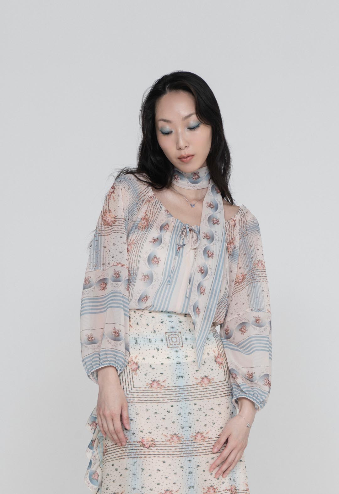 HERITAGE SCARF PRINT CHIFFON BLOUSE