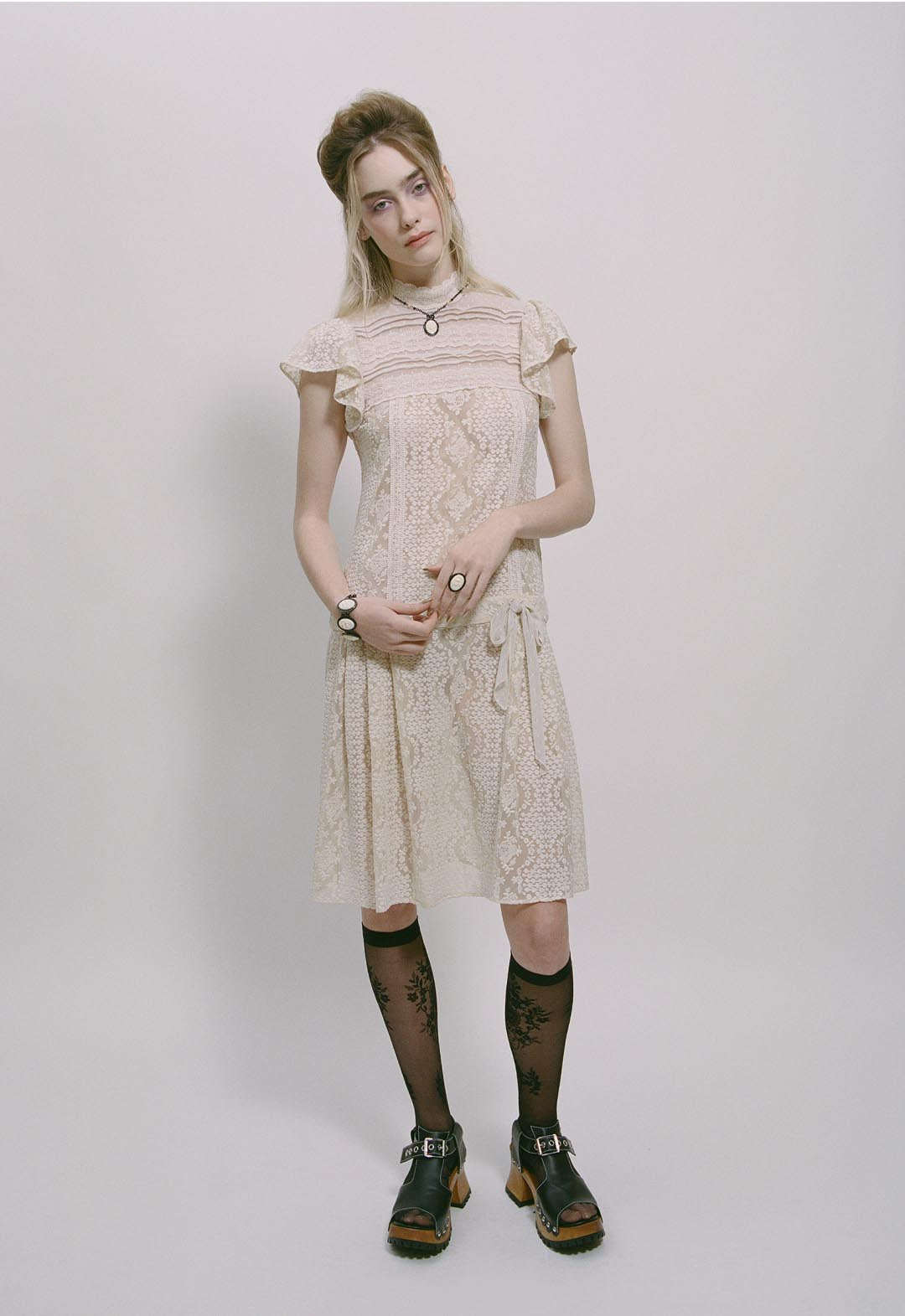 VICTORIAN LACE COMBO DROP WAIST DRESS