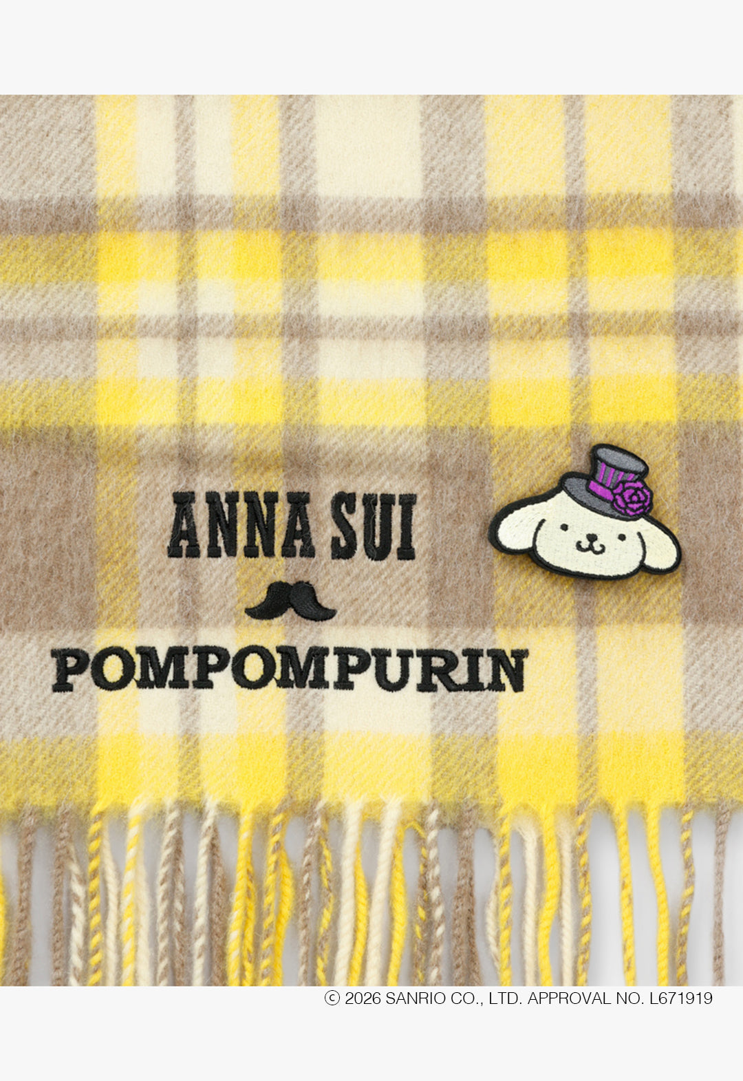 ANNA SUI x Pom Pom Purin 格紋圍巾配刺繡胸針