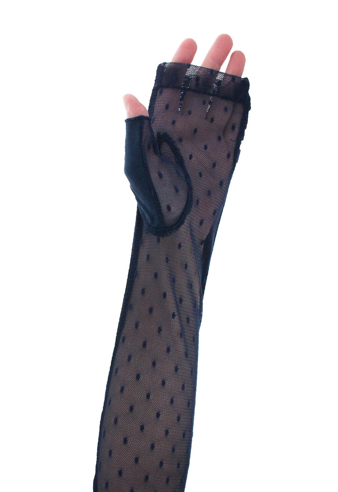 UV-cut gloves, long length, tulle ribbon, fingerless.