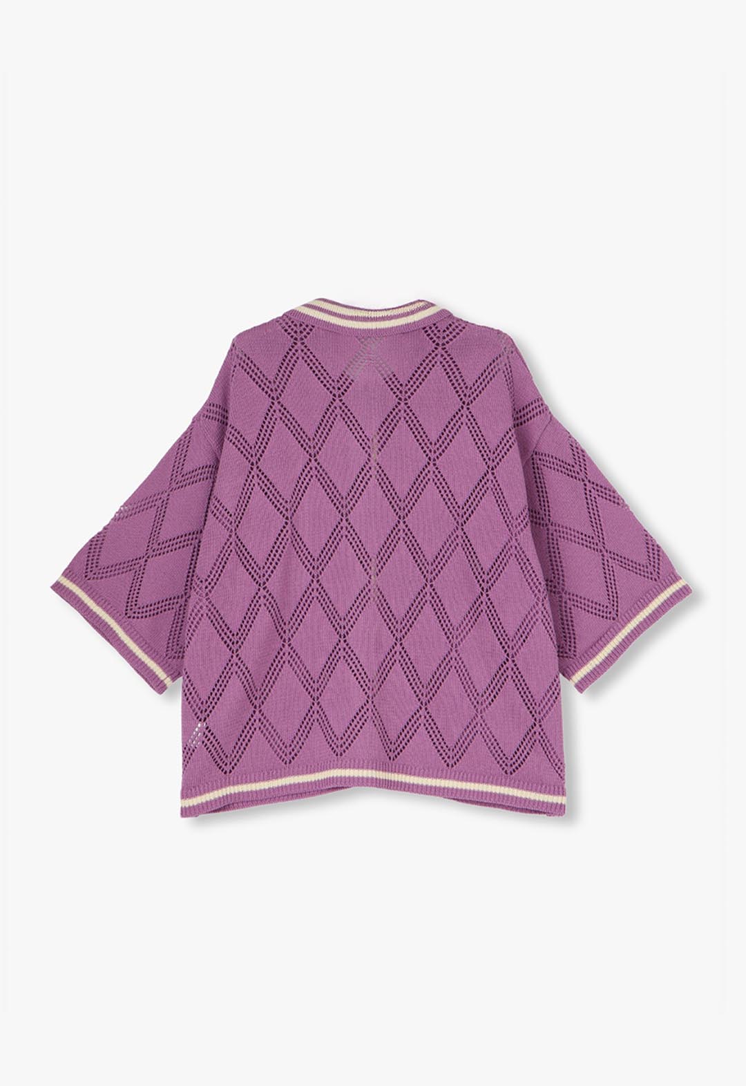 Crochet-like sheer knit polo