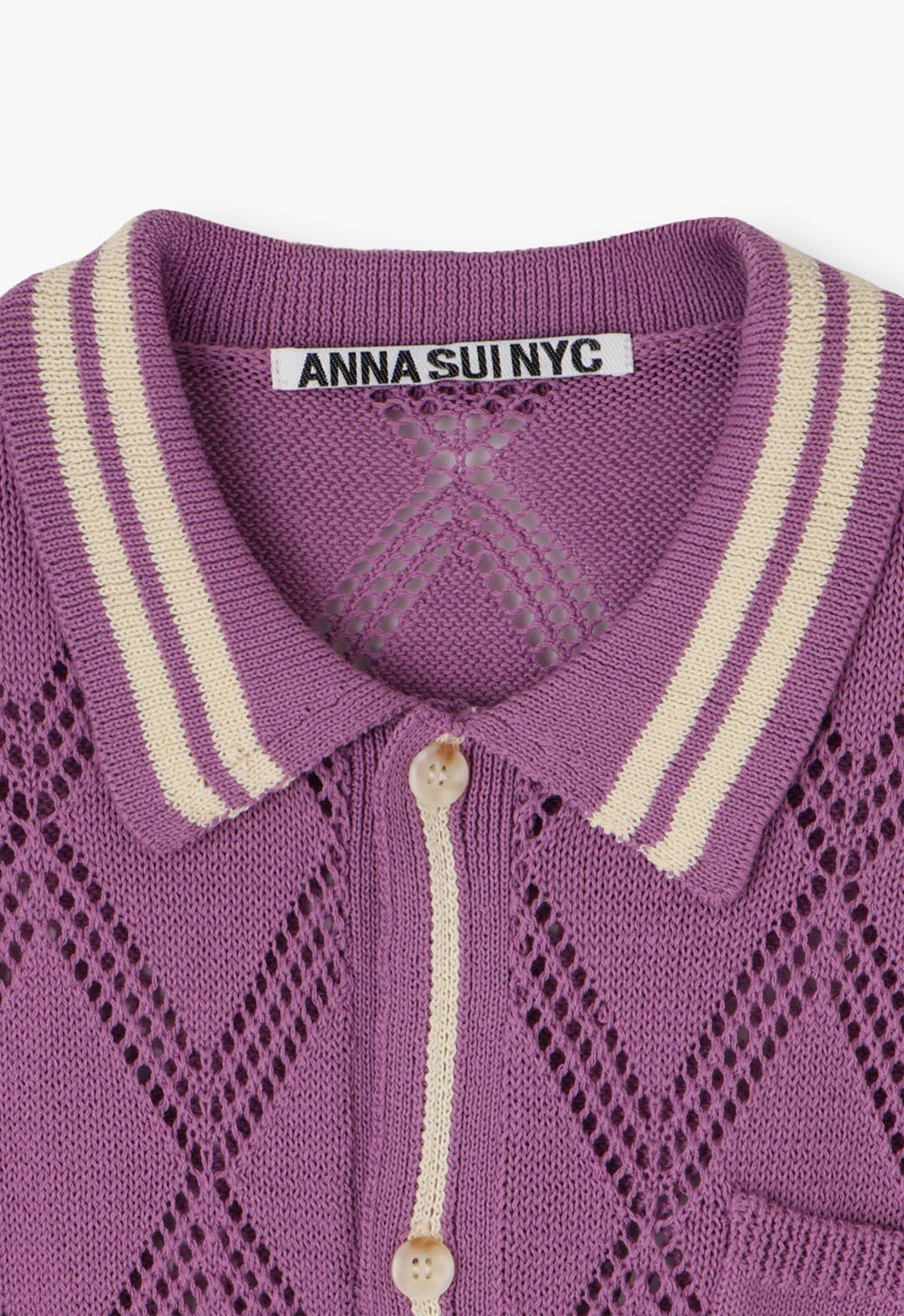 Crochet-like sheer knit polo