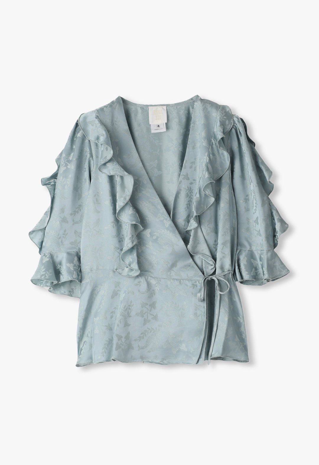 PISCES SATIN JACQUARD RUFFLE TIE TOP