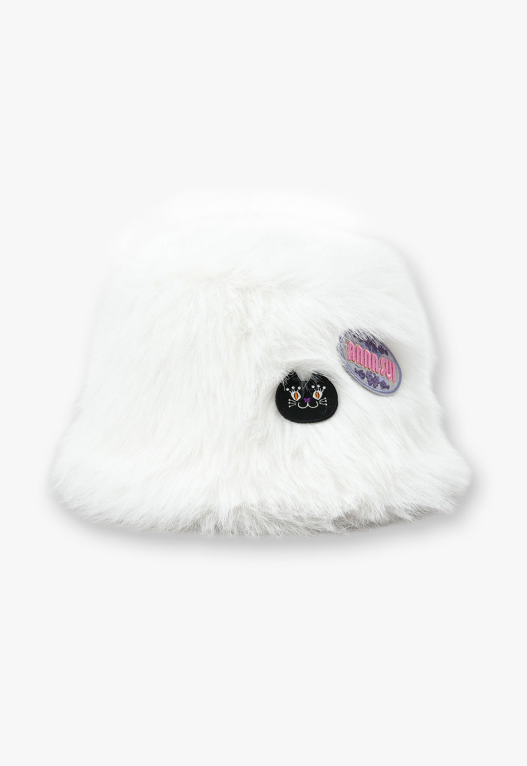 Eco-fur patch cloche hat