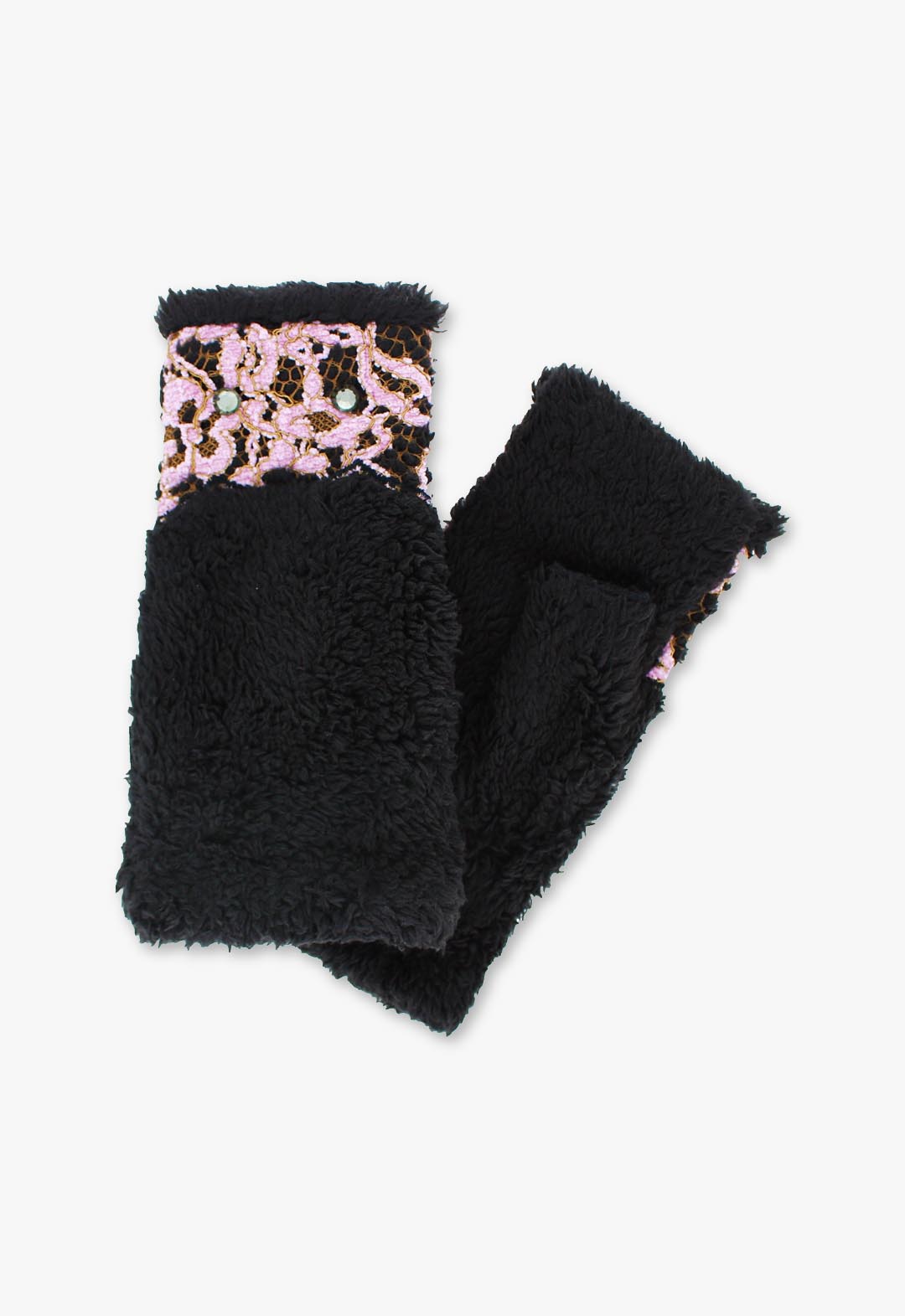 Lace design cat fingerless gloves