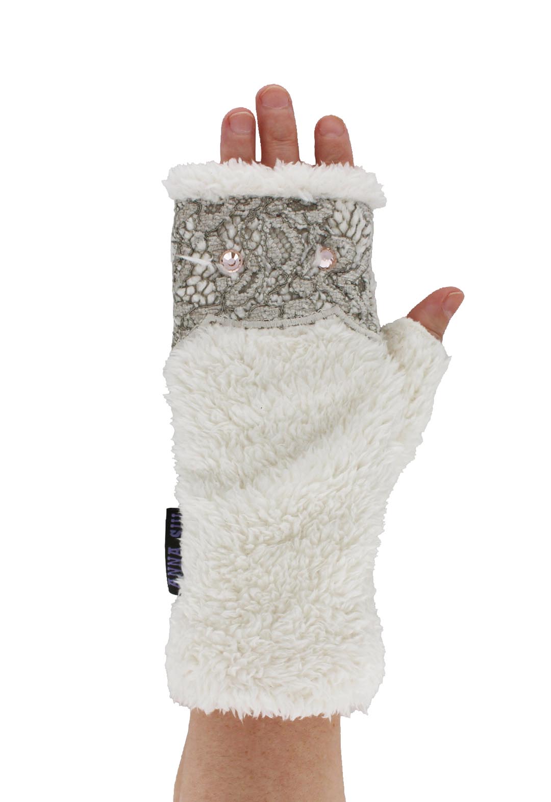 Lace design cat fingerless gloves