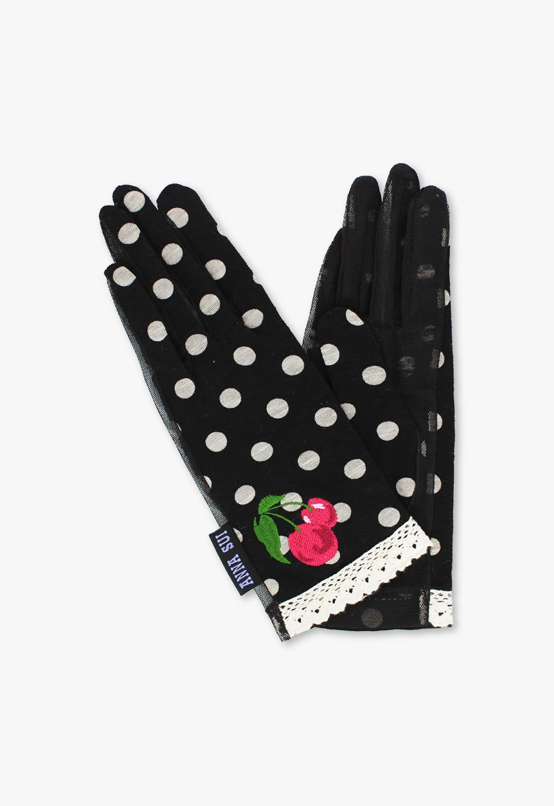 UV-cut short gloves with cherry pattern