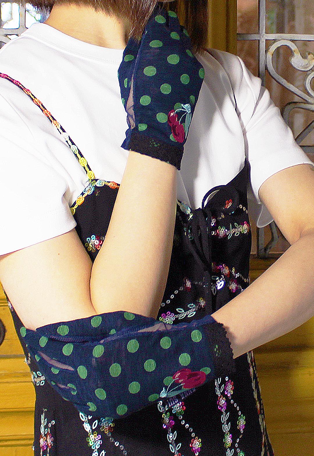 櫻桃圖案的防紫外線短手套