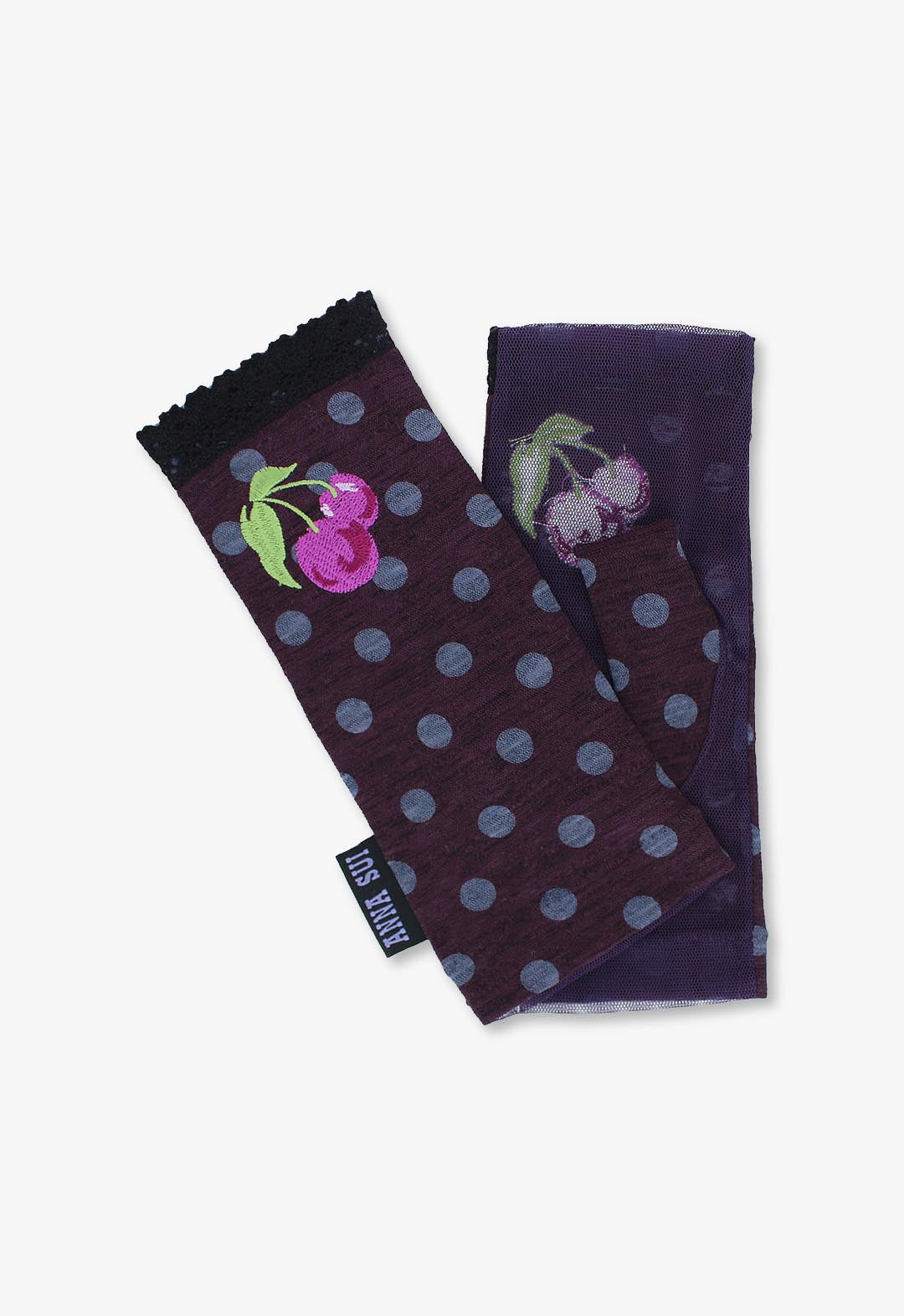 UV-cut gloves, short length, cherry print, fingerless