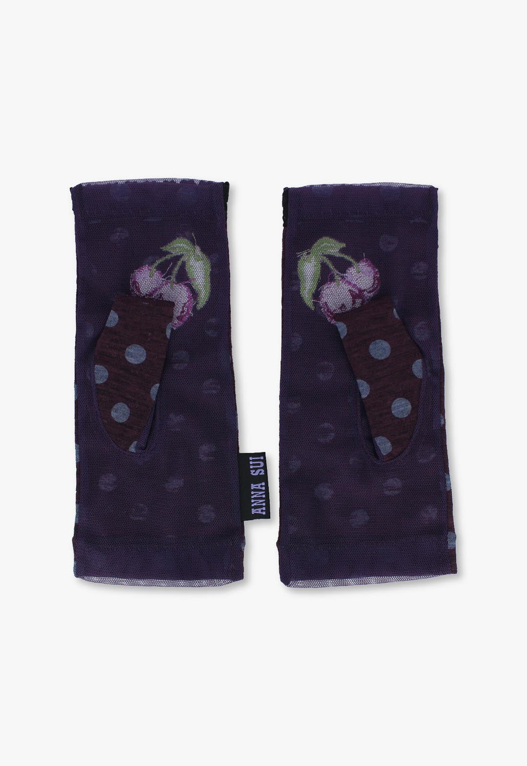 UV-cut gloves, short length, cherry print, fingerless