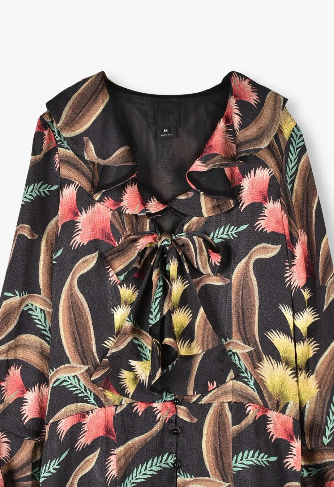 FEATHER FERN CRINKLE RAYON RUFFLE TIE DRESS
